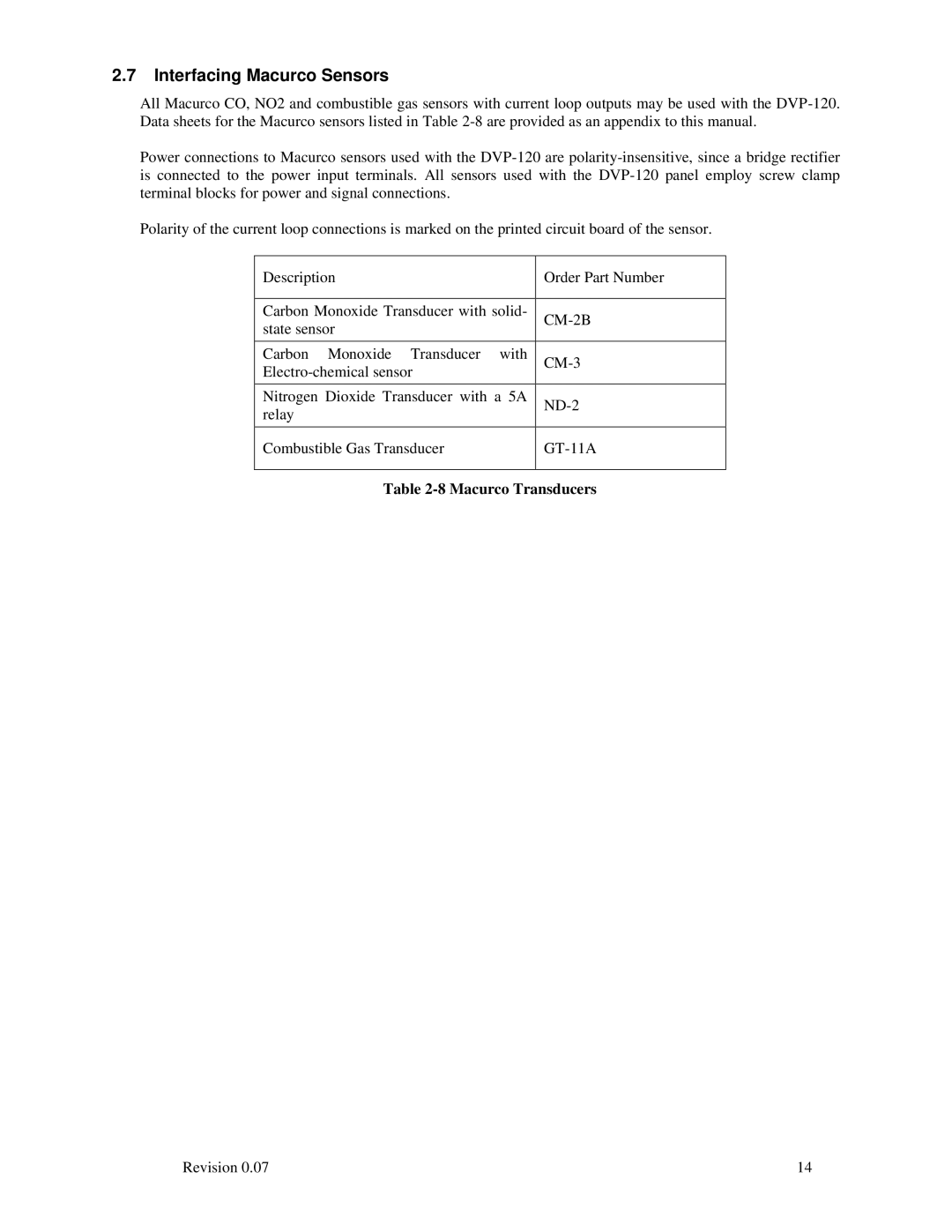 Macurco DVP-120 operating instructions Interfacing Macurco Sensors 