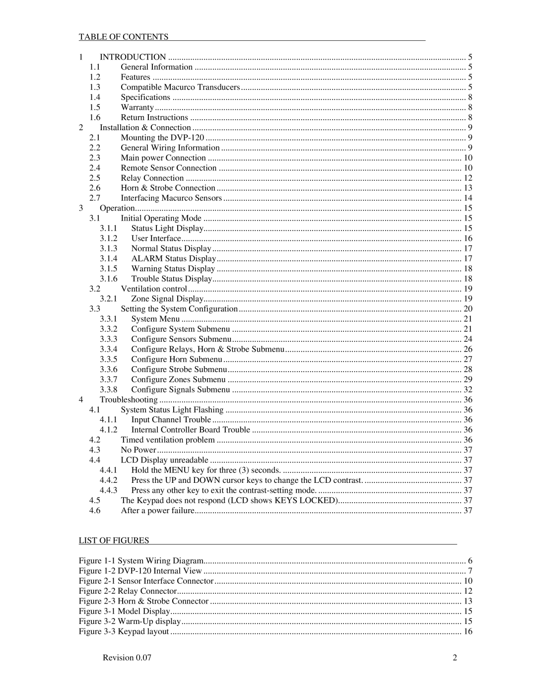 Macurco DVP-120 operating instructions List of Figures 