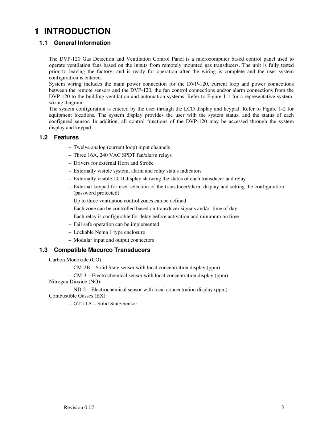 Macurco DVP-120 operating instructions General Information, Features, Compatible Macurco Transducers 