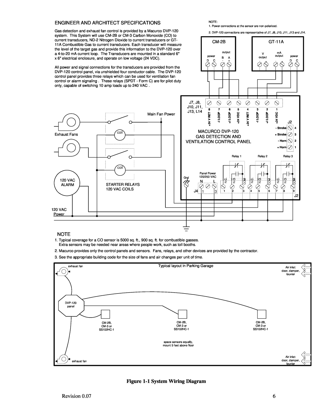 Macurco 1System Wiring Diagram, Engineer And Architect Specifications, MACURCO DVP-120, Gas Detection And, Exhaust Fans 