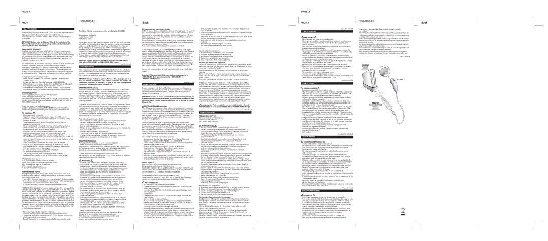 Mad Catz BACK5716-MUG-R2 instruction manual Technical Support, Assistance Technique, Apoyo Técnico, Precauciones, Cuidados 