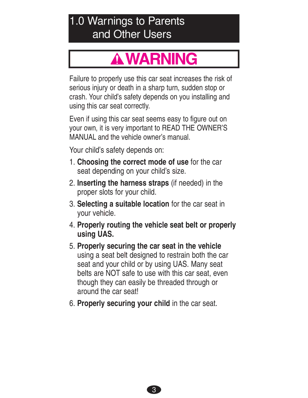 Mad Catz ISPB024CB owner manual Your child’s safety depends on, Properly securing your child in the car seat 