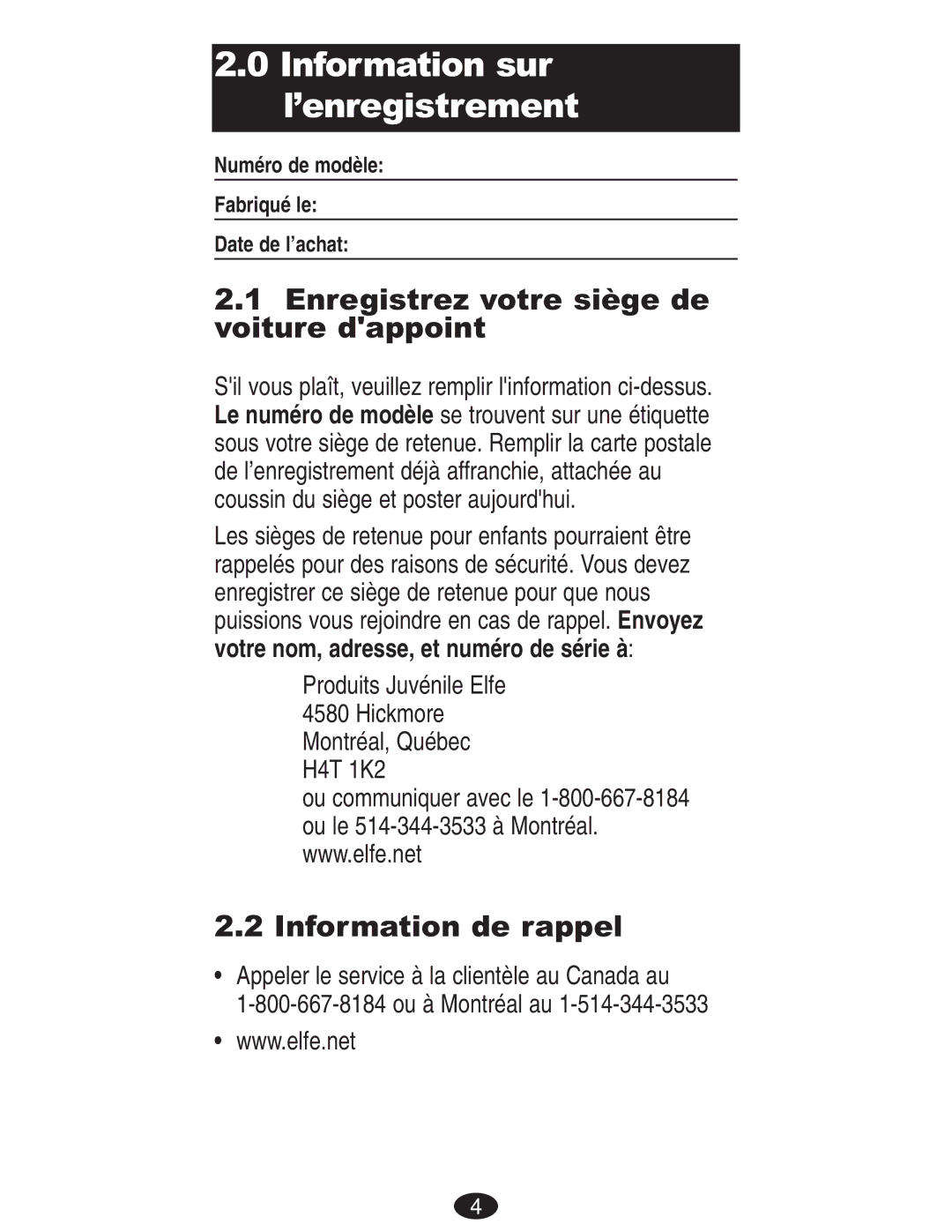 Mad Catz ISPB024CB owner manual Enregistrez votre siège de voiture dappoint, Information de rappel 