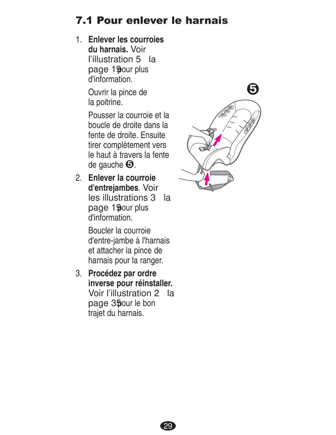 Mad Catz ISPB024CB owner manual Pour enlever le harnais, Ouvrir la pince de La poitrine 