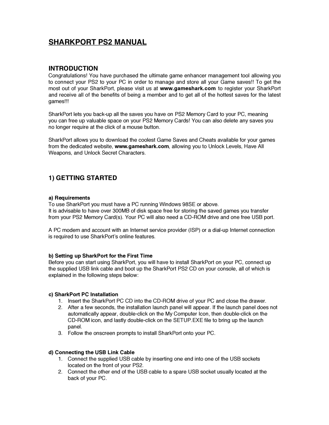 Mad Catz SharkPort PS2 manual Introduction, Getting Started 