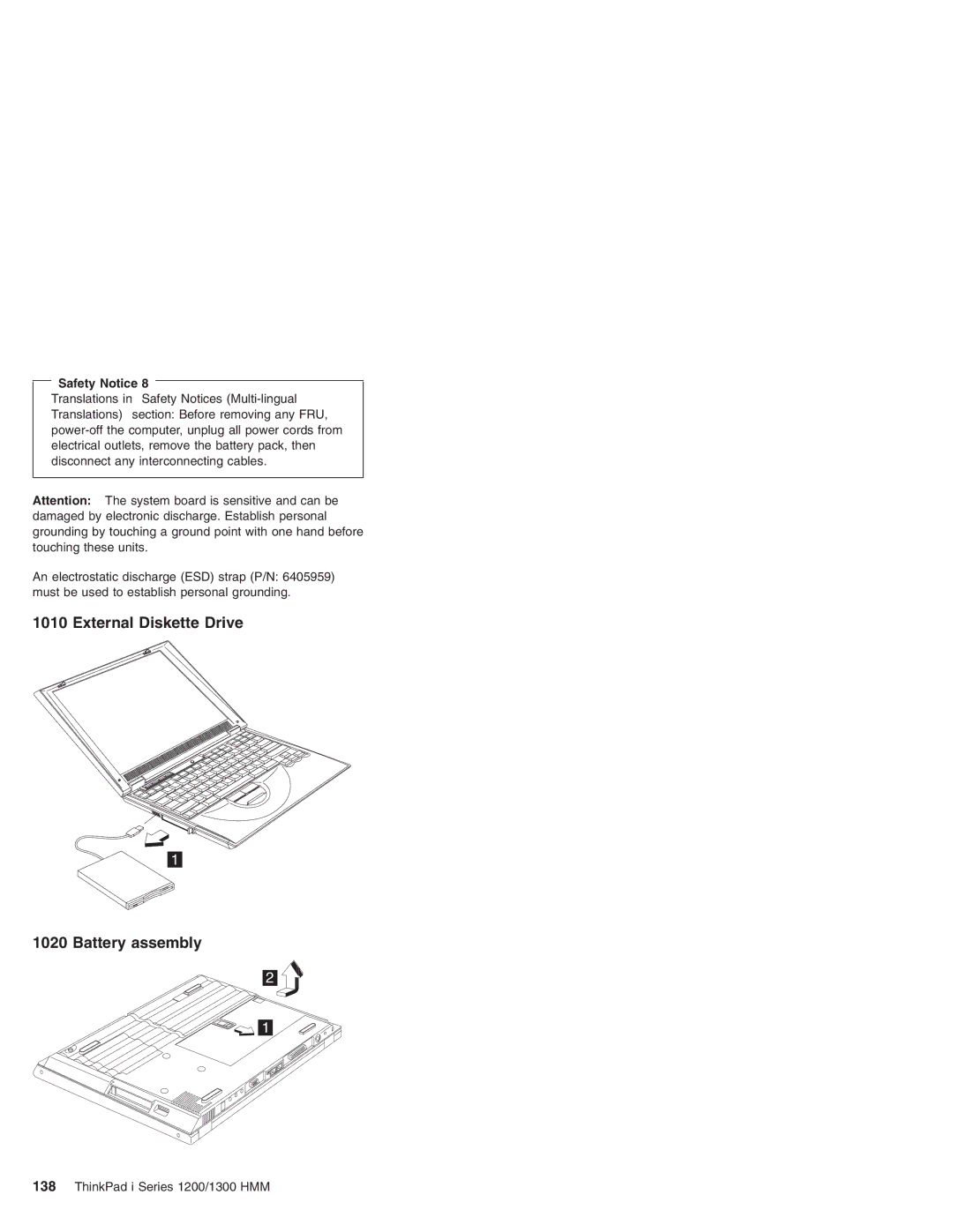 Madge Networks 1300, 1200 manual External Diskette Drive Battery assembly 