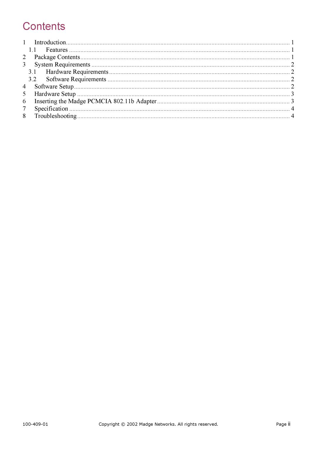 Madge Networks 802.11B (95-20) manual Contents 