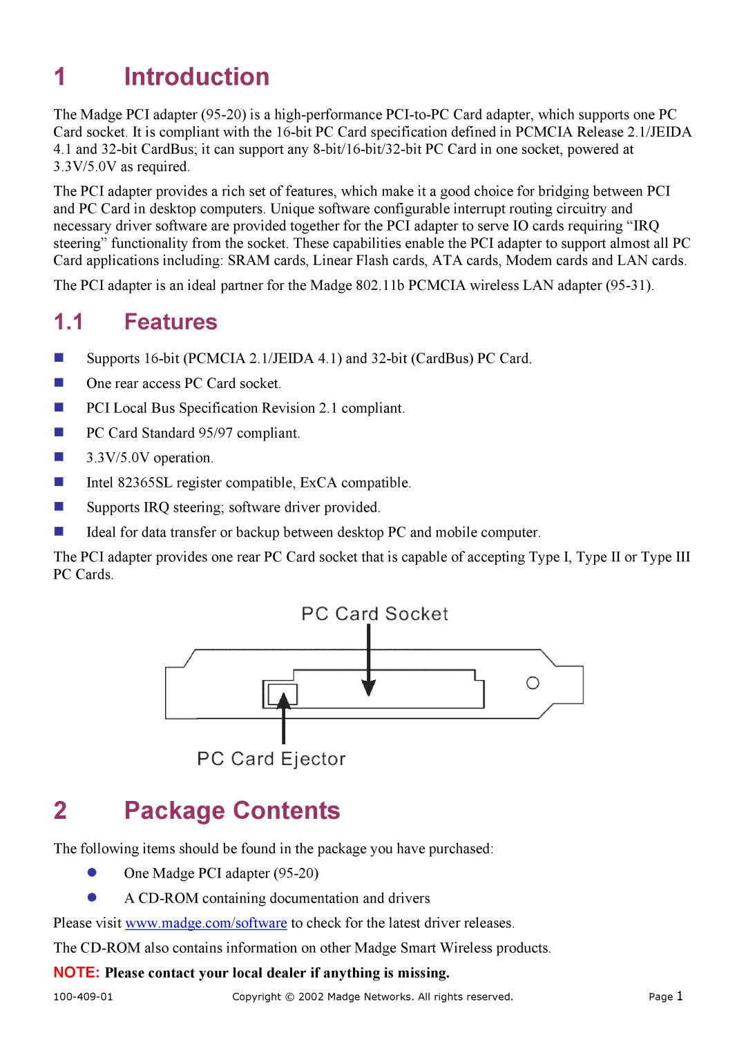 Madge Networks 802.11B (95-20) manual Introduction, Package Contents 