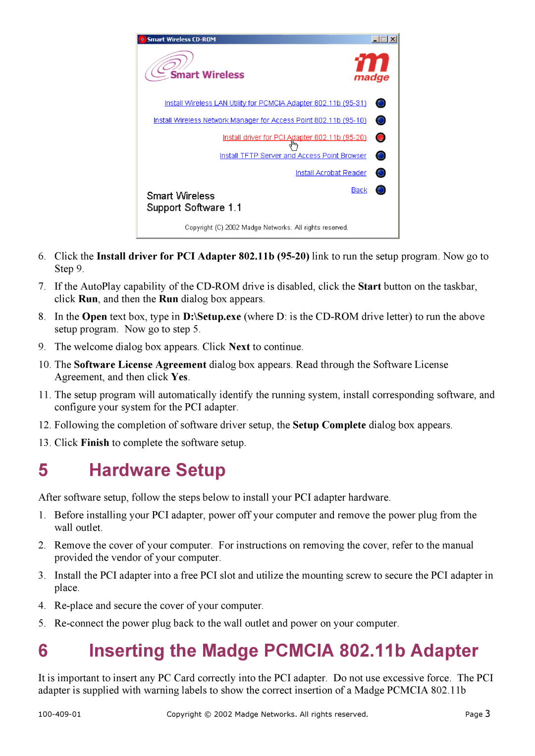 Madge Networks 802.11B (95-20) manual Hardware Setup, Inserting the Madge Pcmcia 802.11b Adapter 