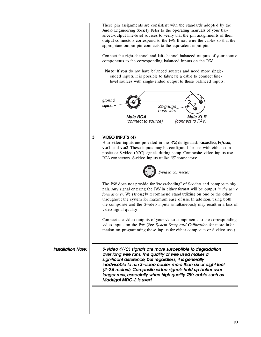 Madrigal Imaging Audio/Video Preamplifier manual Male RCA Male XLR 