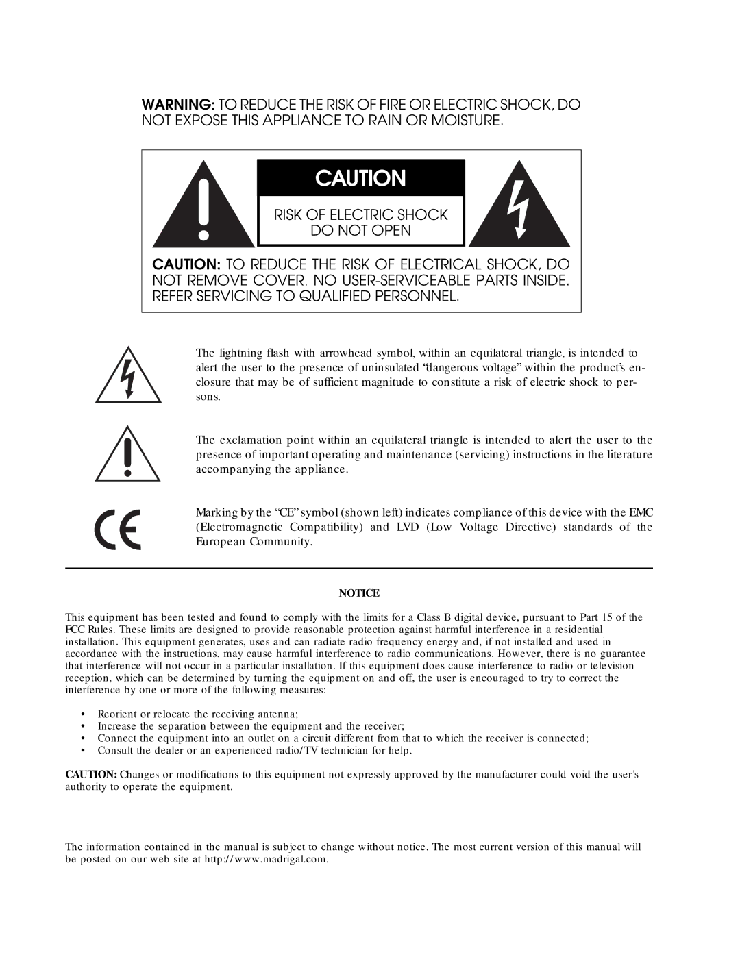 Madrigal Imaging Audio/Video Preamplifier manual 