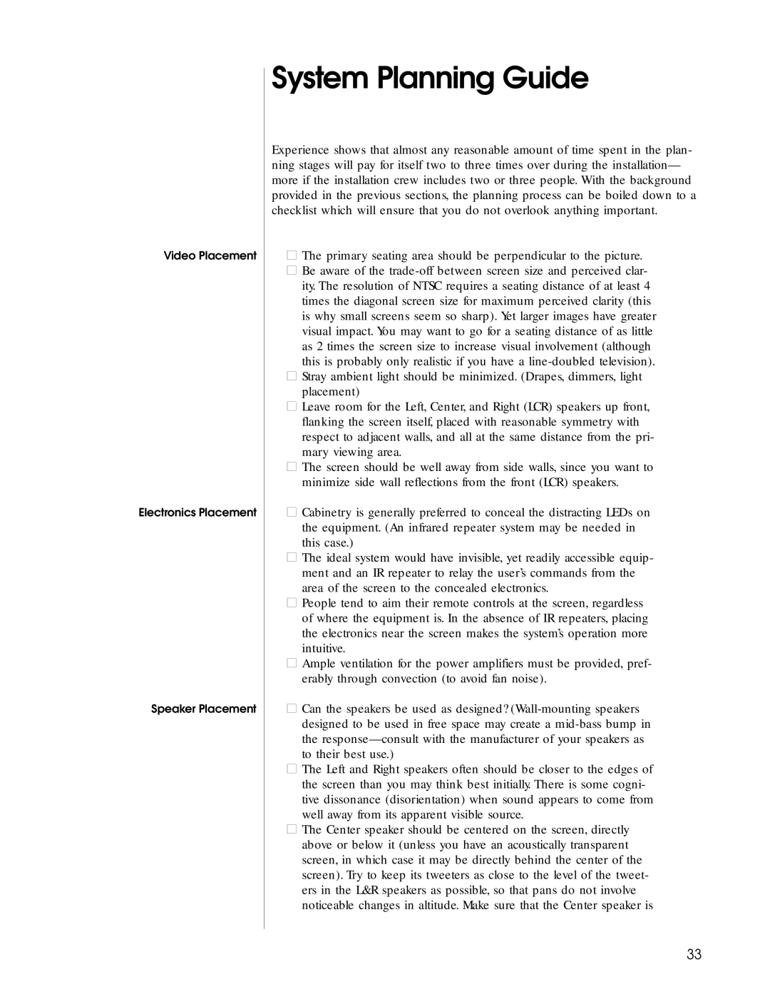 Madrigal Imaging Audio/Video Preamplifier manual System Planning Guide 