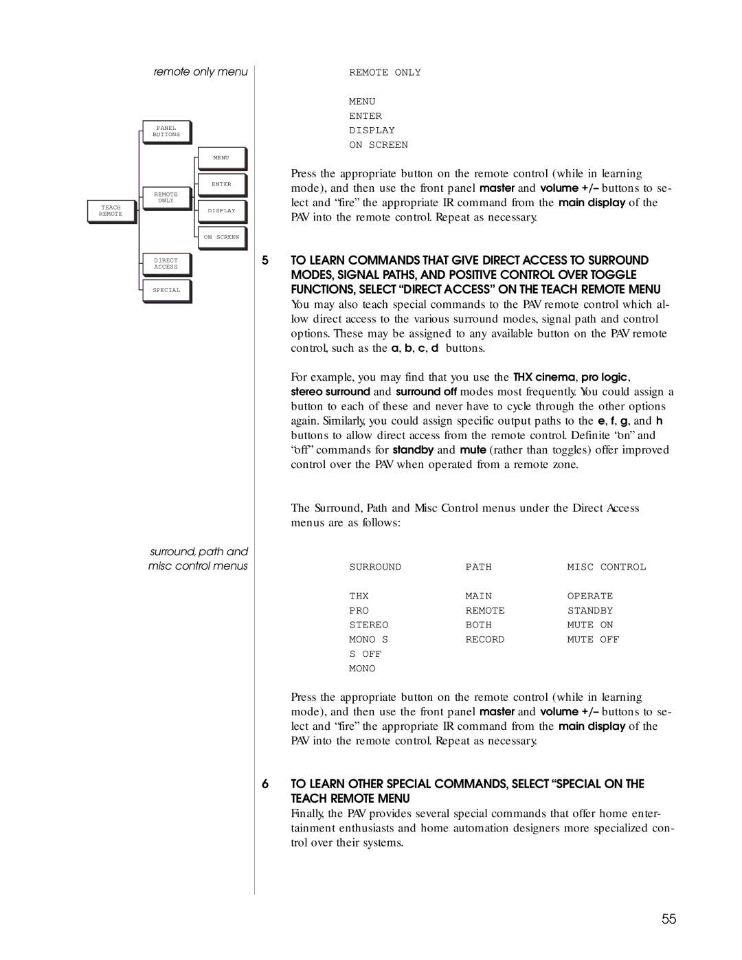 Madrigal Imaging Audio/Video Preamplifier manual Remote only Menu Enter Display On Screen 