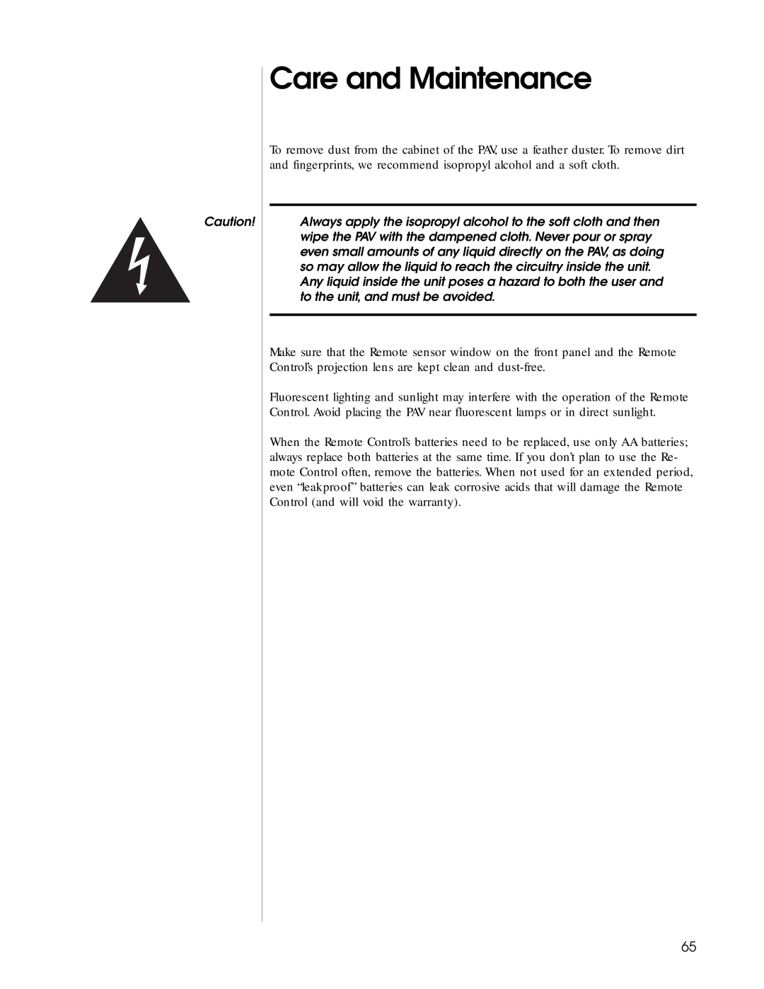 Madrigal Imaging Audio/Video Preamplifier manual Care and Maintenance 