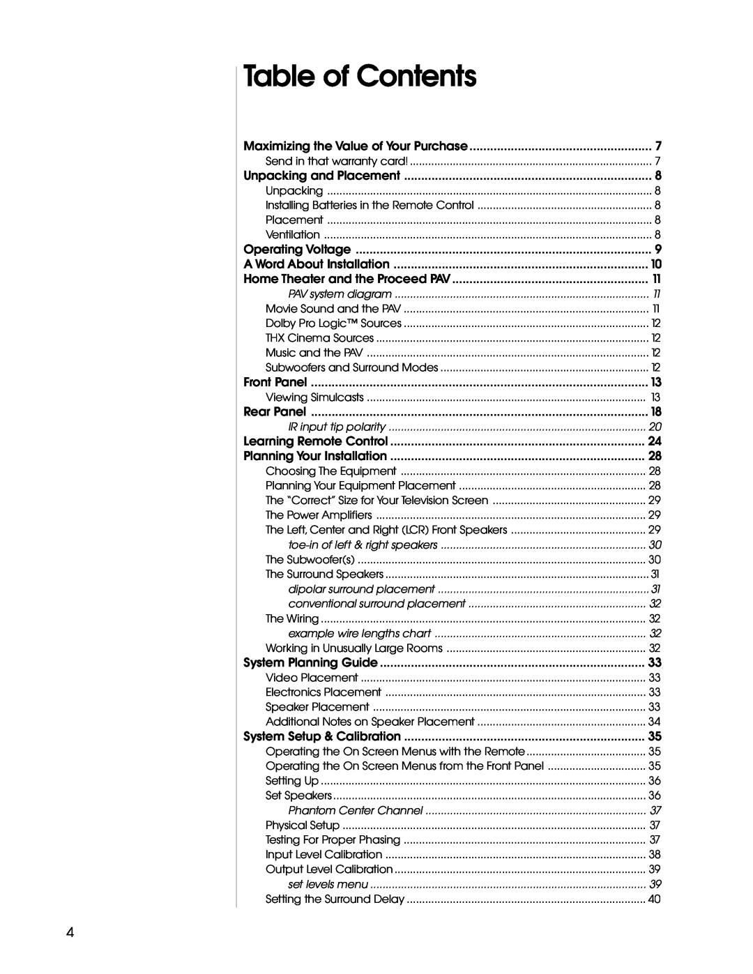 Madrigal Imaging Audio/Video Preamplifier manual Table of Contents 