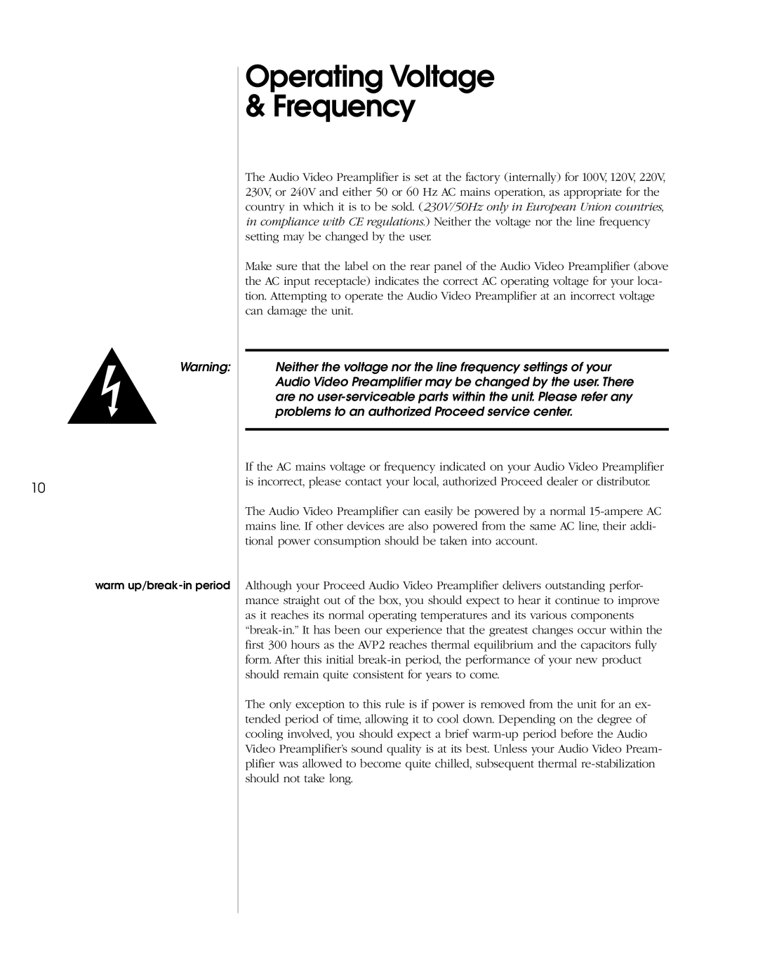 Madrigal Imaging AVP2 owner manual Operating Voltage Frequency 