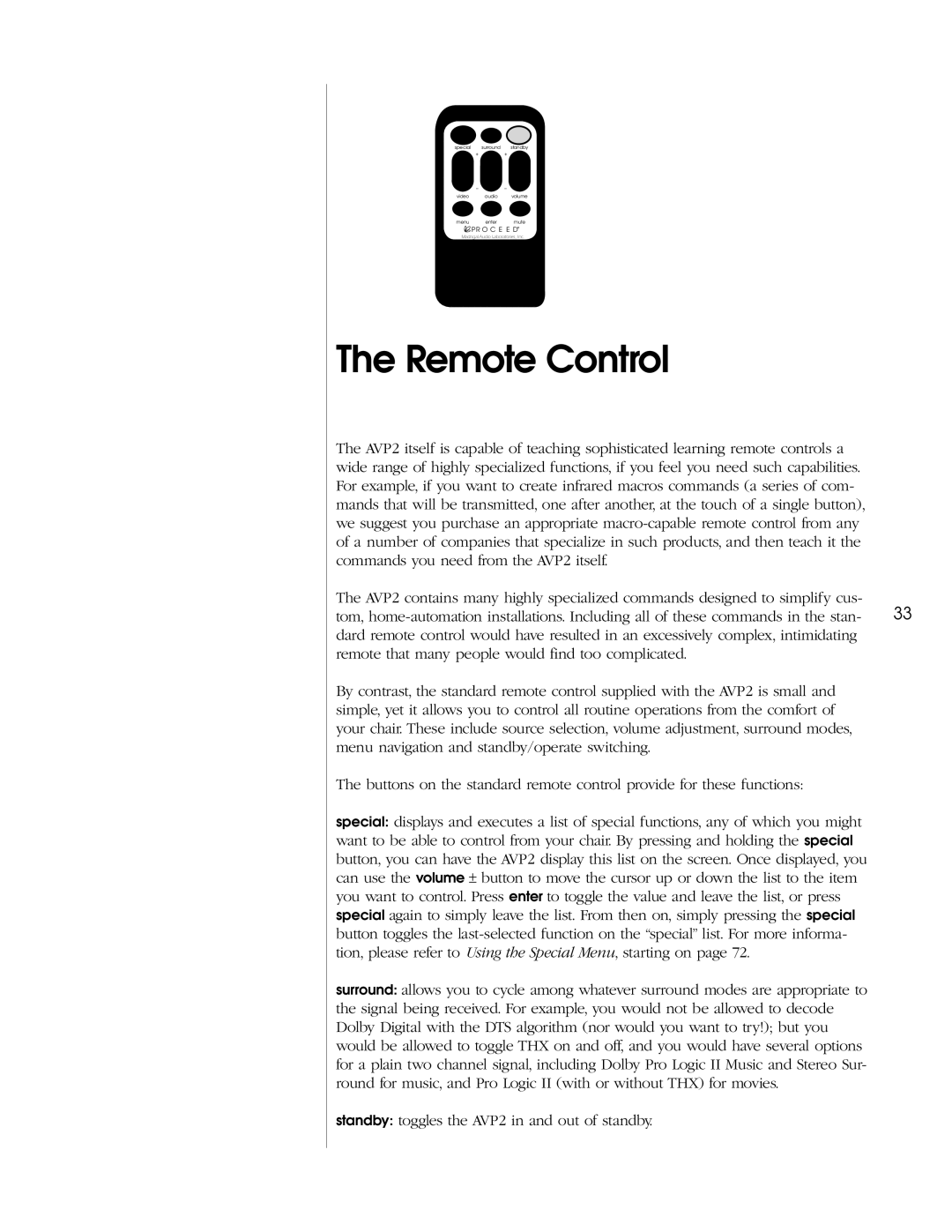 Madrigal Imaging AVP2 owner manual Remote Control 