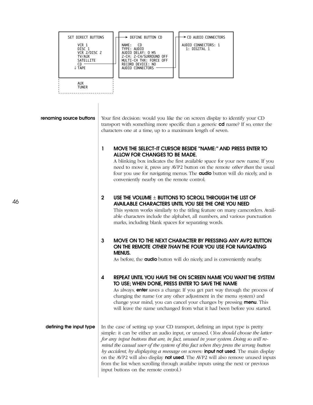 Madrigal Imaging AVP2 owner manual Renaming source buttons Defining the input type 