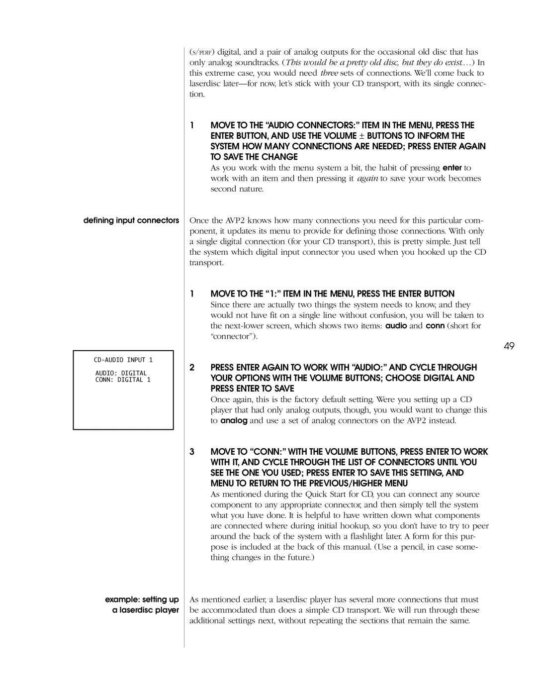 Madrigal Imaging AVP2 owner manual Move to the 1 Item in the MENU, Press the Enter Button 