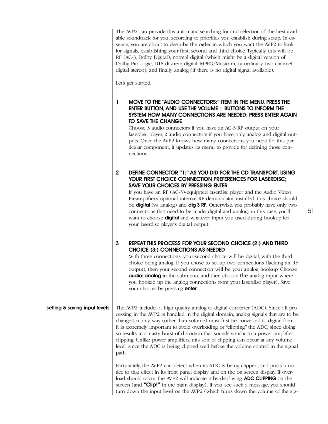 Madrigal Imaging AVP2 owner manual Setting & saving input levels 