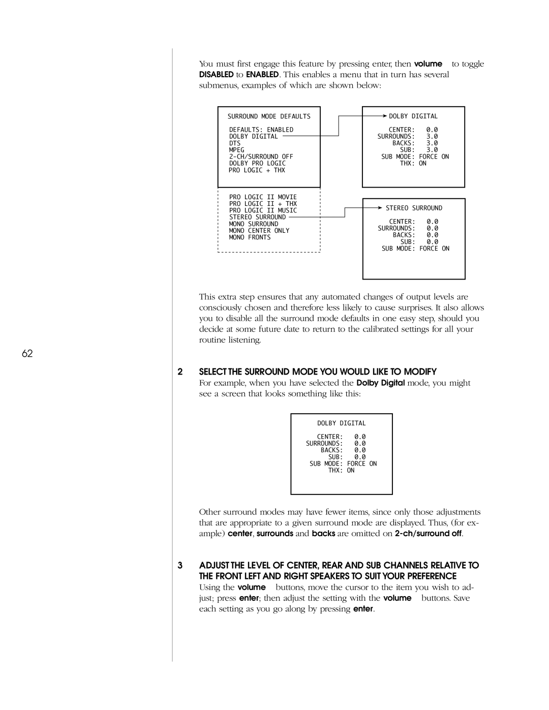 Madrigal Imaging AVP2 owner manual Select the Surround Mode YOU would Like to Modify 