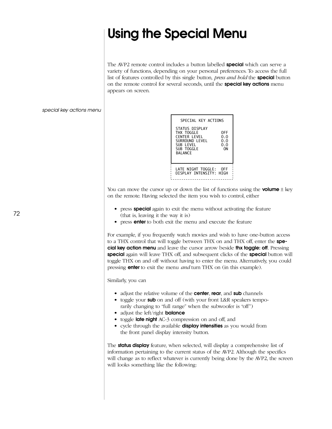 Madrigal Imaging AVP2 owner manual Using the Special Menu 