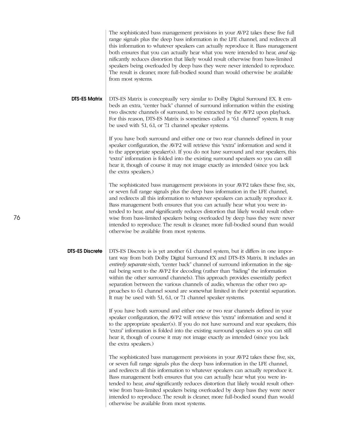 Madrigal Imaging AVP2 owner manual DTS-ES Matrix DTS-ES Discrete 