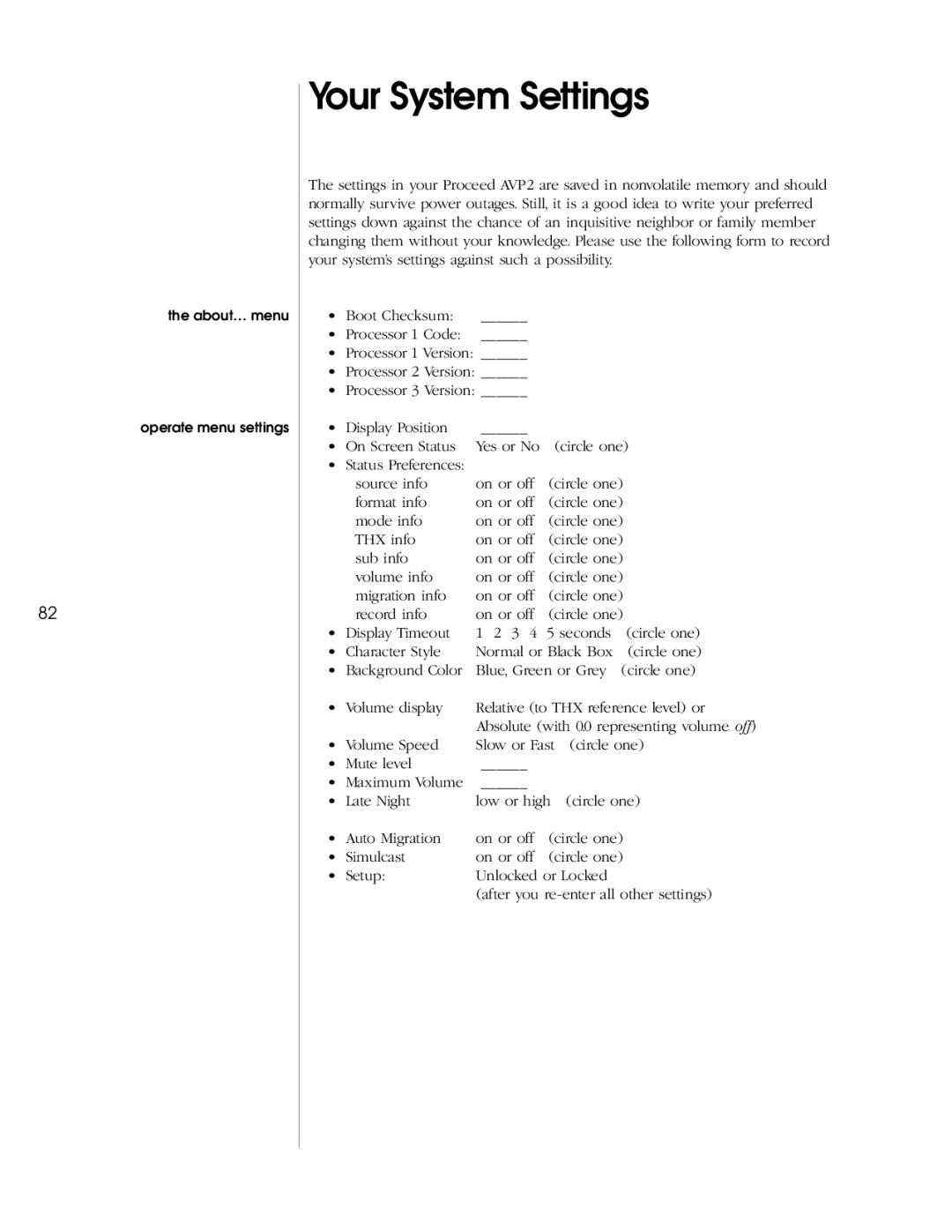 Madrigal Imaging AVP2 owner manual Your System Settings 