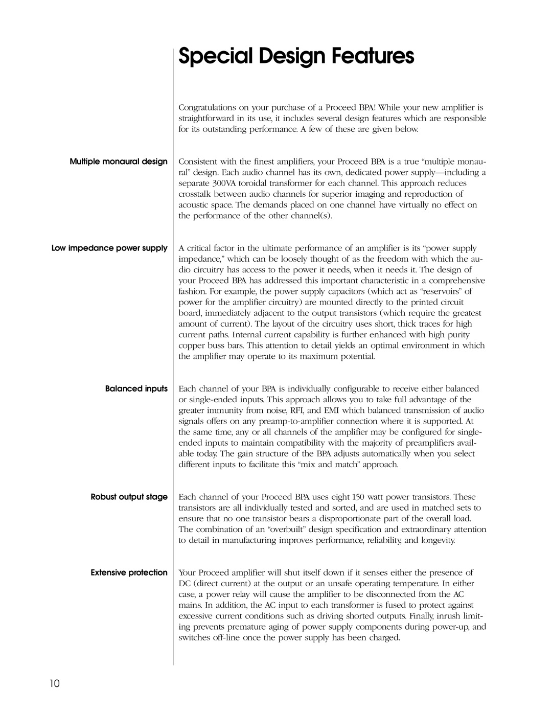 Madrigal Imaging BPA 2, BPA 3 manual Special Design Features 