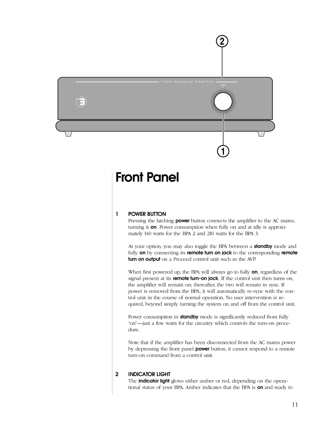 Madrigal Imaging BPA 3, BPA 2 manual Front Panel 