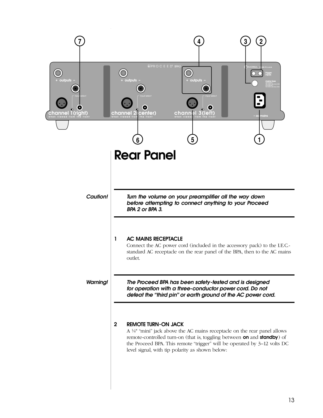 Madrigal Imaging BPA 3, BPA 2 manual Rear Panel 