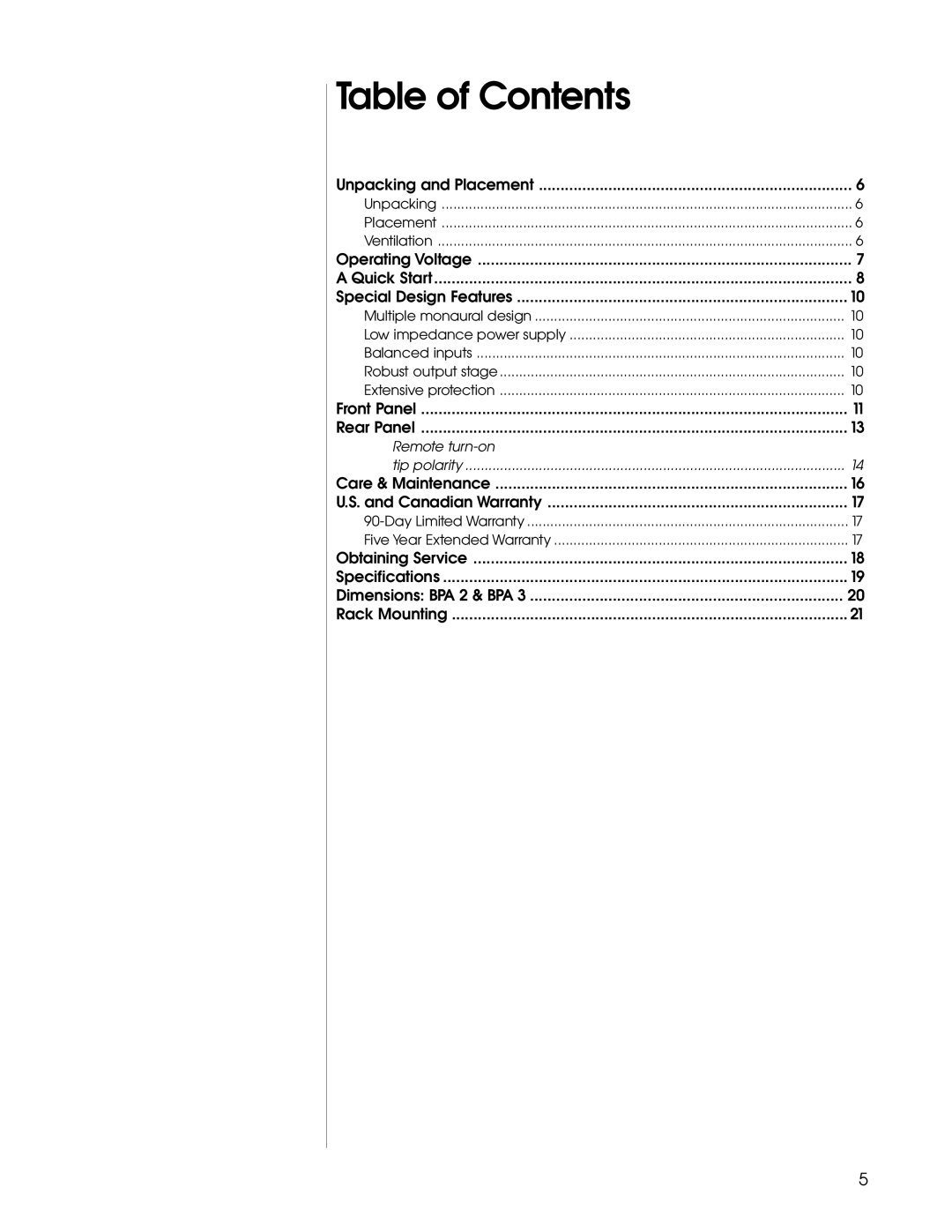 Madrigal Imaging BPA 3, BPA 2 manual Table of Contents 