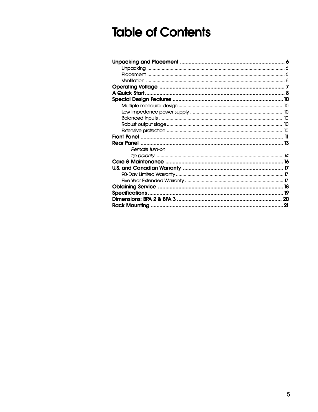 Madrigal Imaging BPA 3, BPA 2 manual Table of Contents 