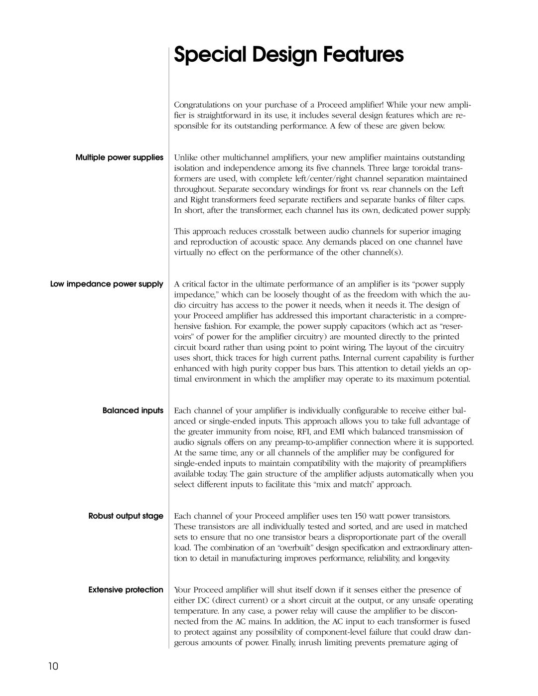 Madrigal Imaging Five Channel Amplifier manual Special Design Features 