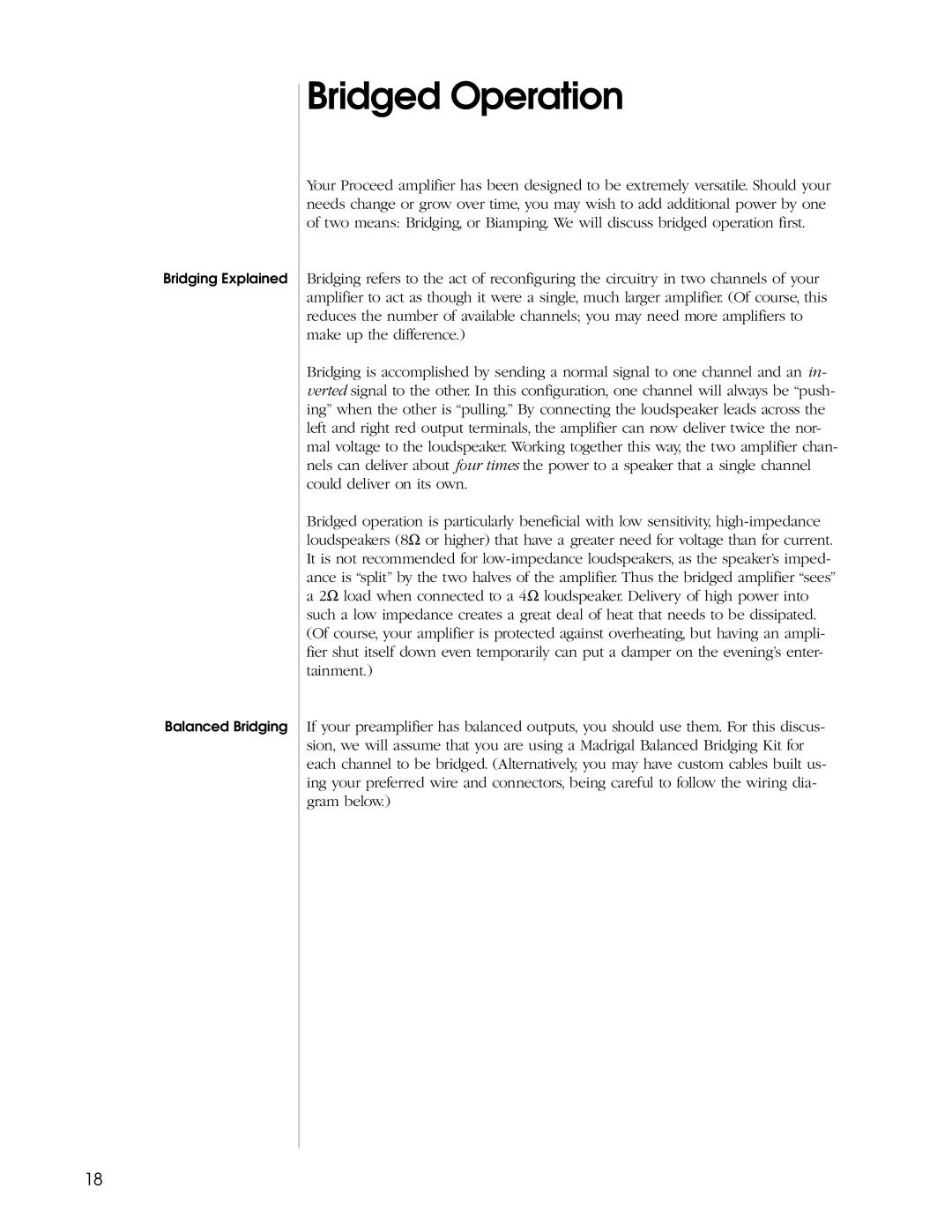 Madrigal Imaging Five Channel Amplifier manual Bridged Operation 