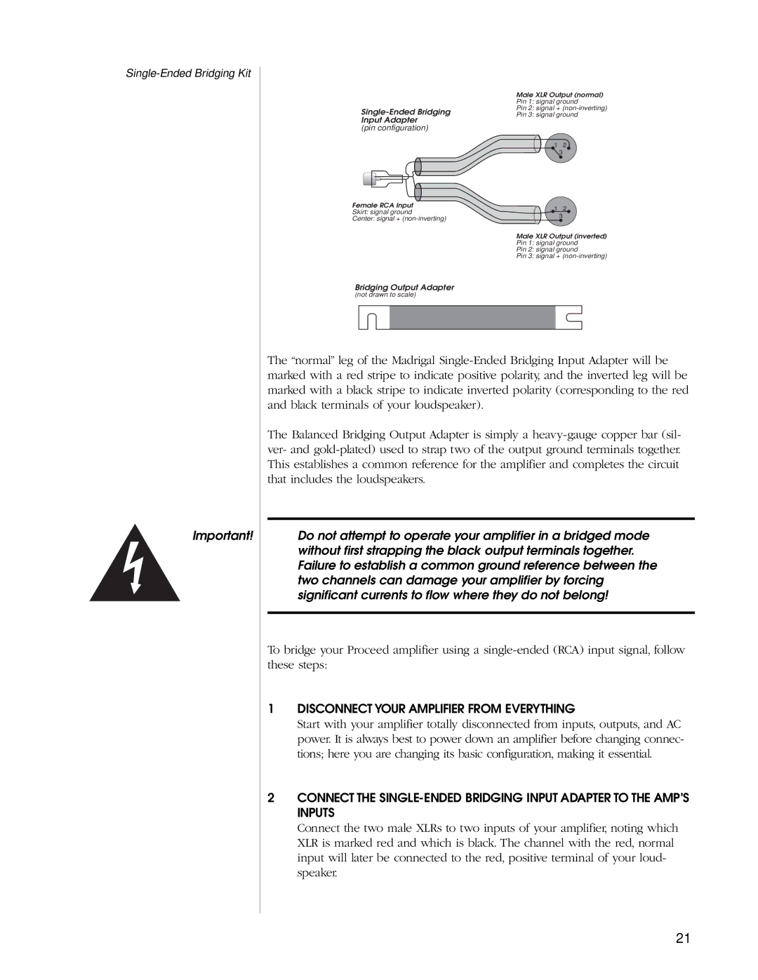 Madrigal Imaging Five Channel Amplifier manual Bridging Output Adapter 