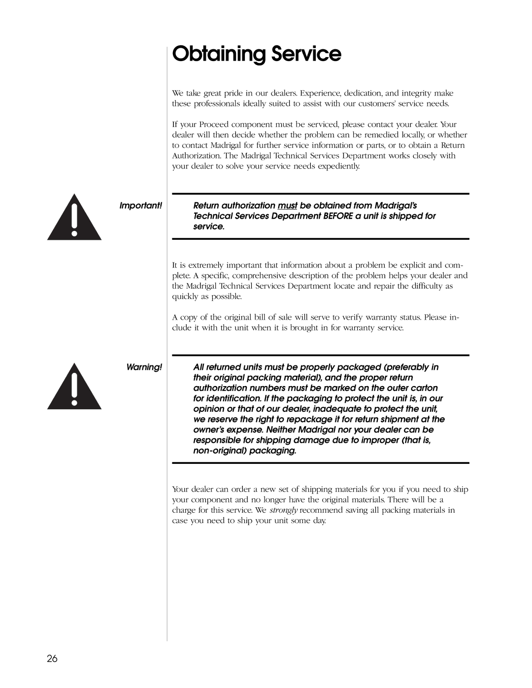 Madrigal Imaging Five Channel Amplifier manual Obtaining Service 