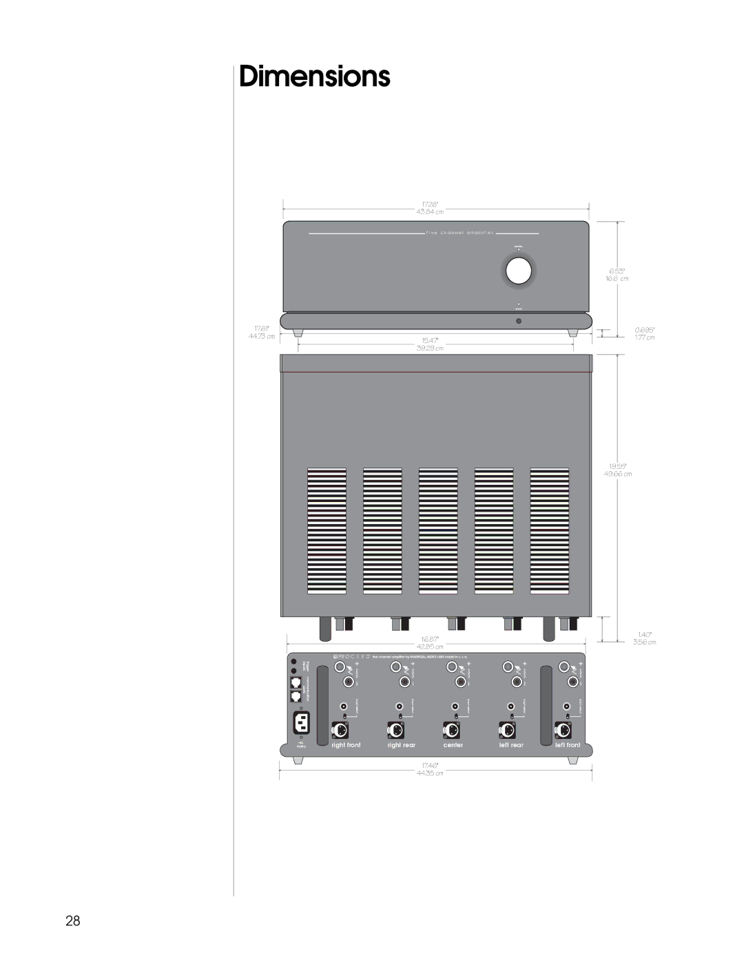 Madrigal Imaging Five Channel Amplifier manual Dimensions, 16.87 