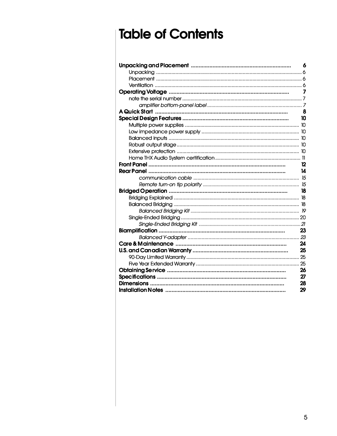 Madrigal Imaging Five Channel Amplifier manual Table of Contents 