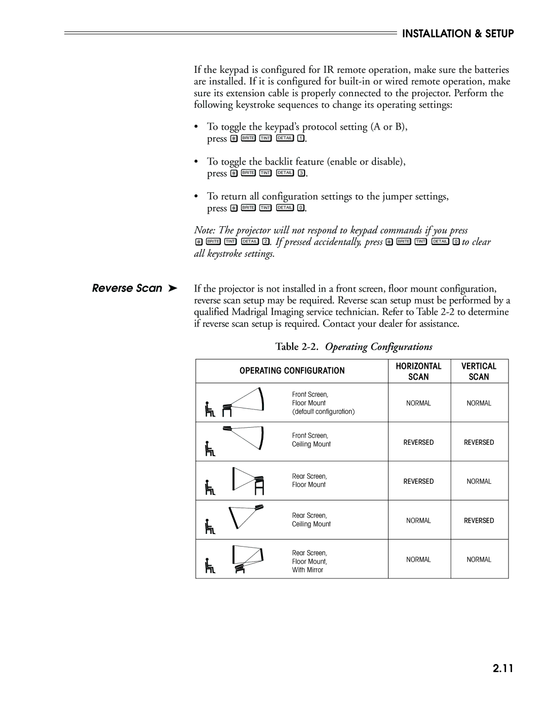 Madrigal Imaging MP-8, MP-9 manual Brite Tint Detail 2 . If pressed accidentally, press, All keystroke settings 