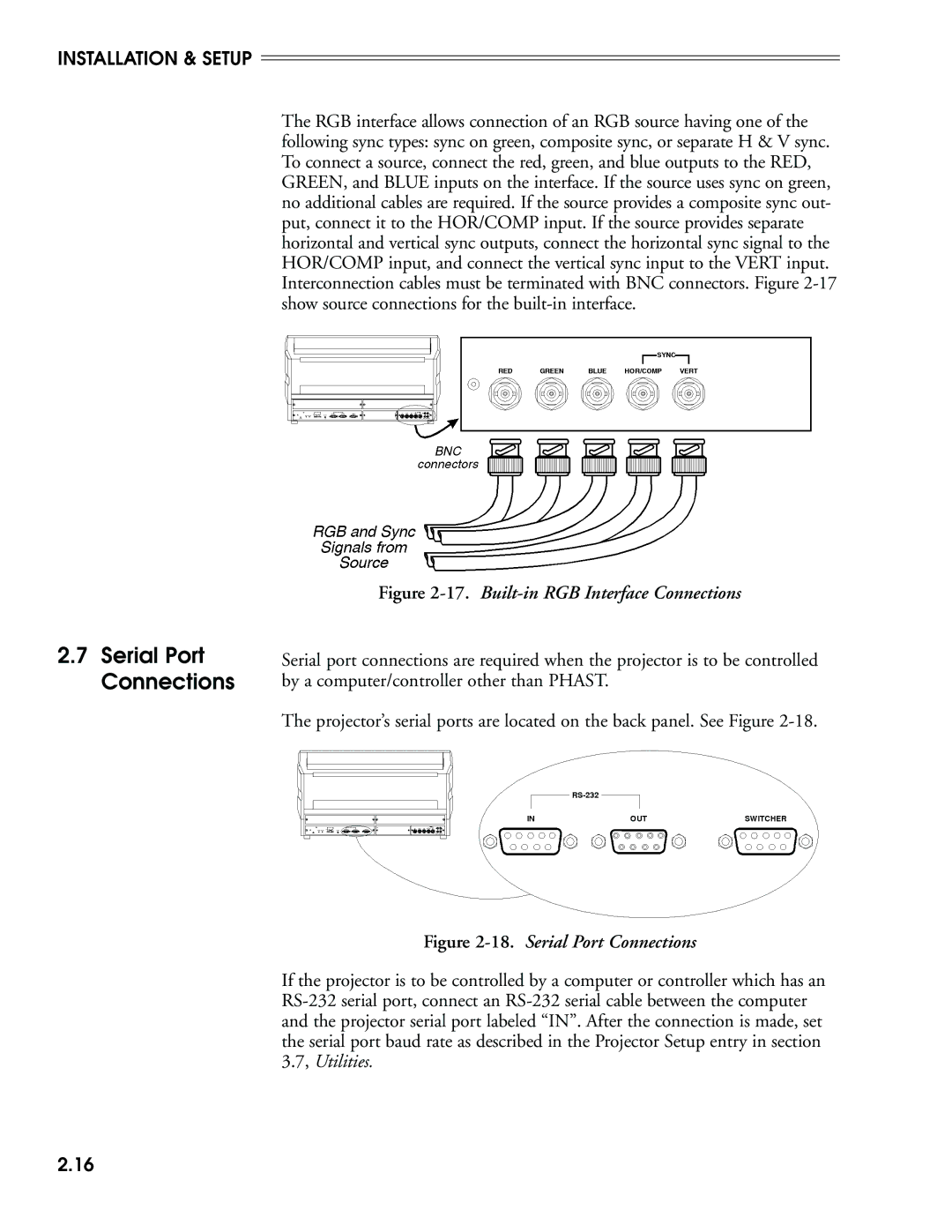 Madrigal Imaging MP-8, MP-9 manual Serial Port Connections, Built-in RGB Interface Connections 