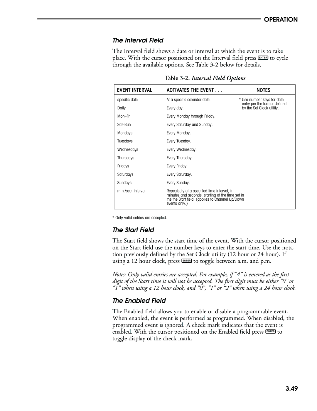 Madrigal Imaging MP-8, MP-9 manual Interval Field, Start Field, Enabled Field 