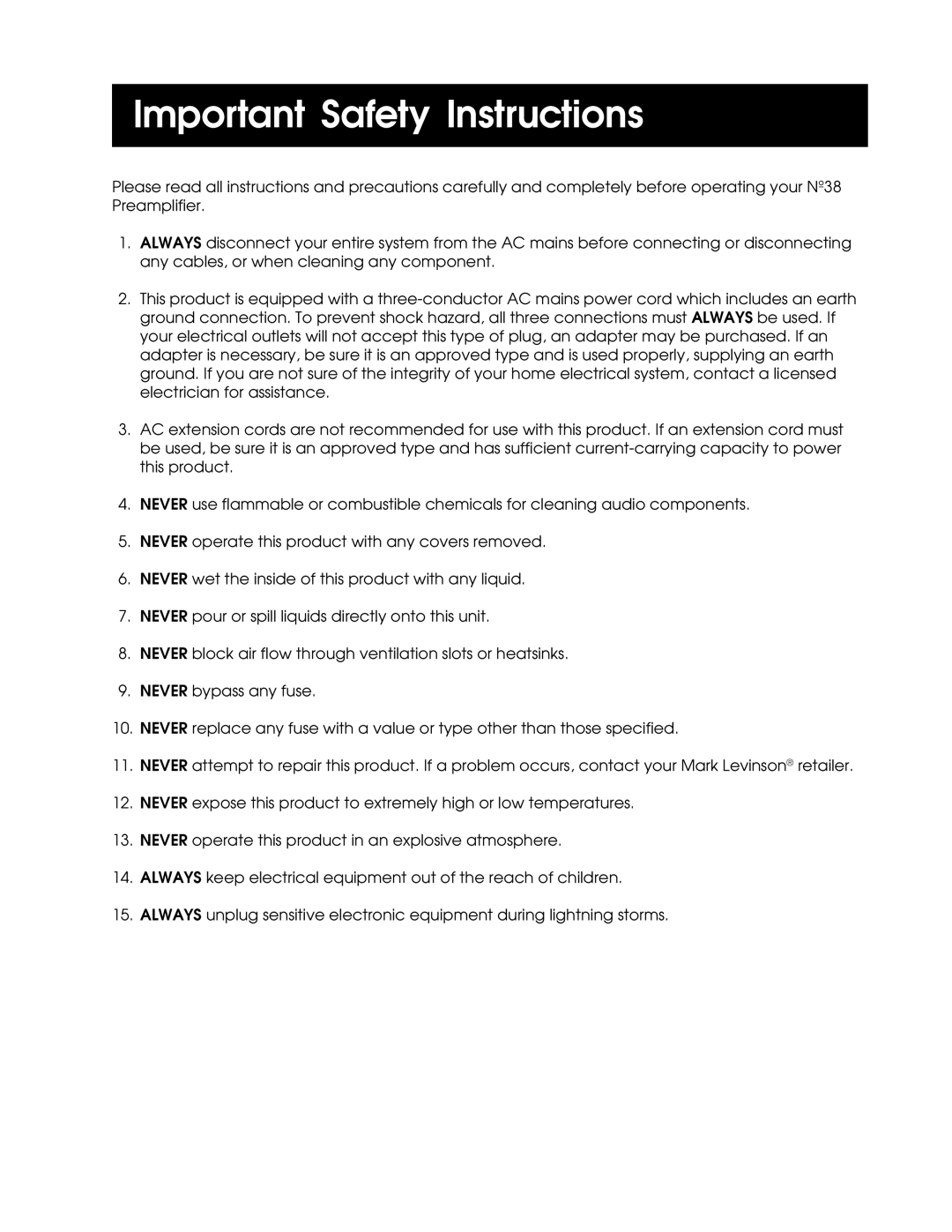 Madrigal Imaging N38 manual Important Safety Instructions 