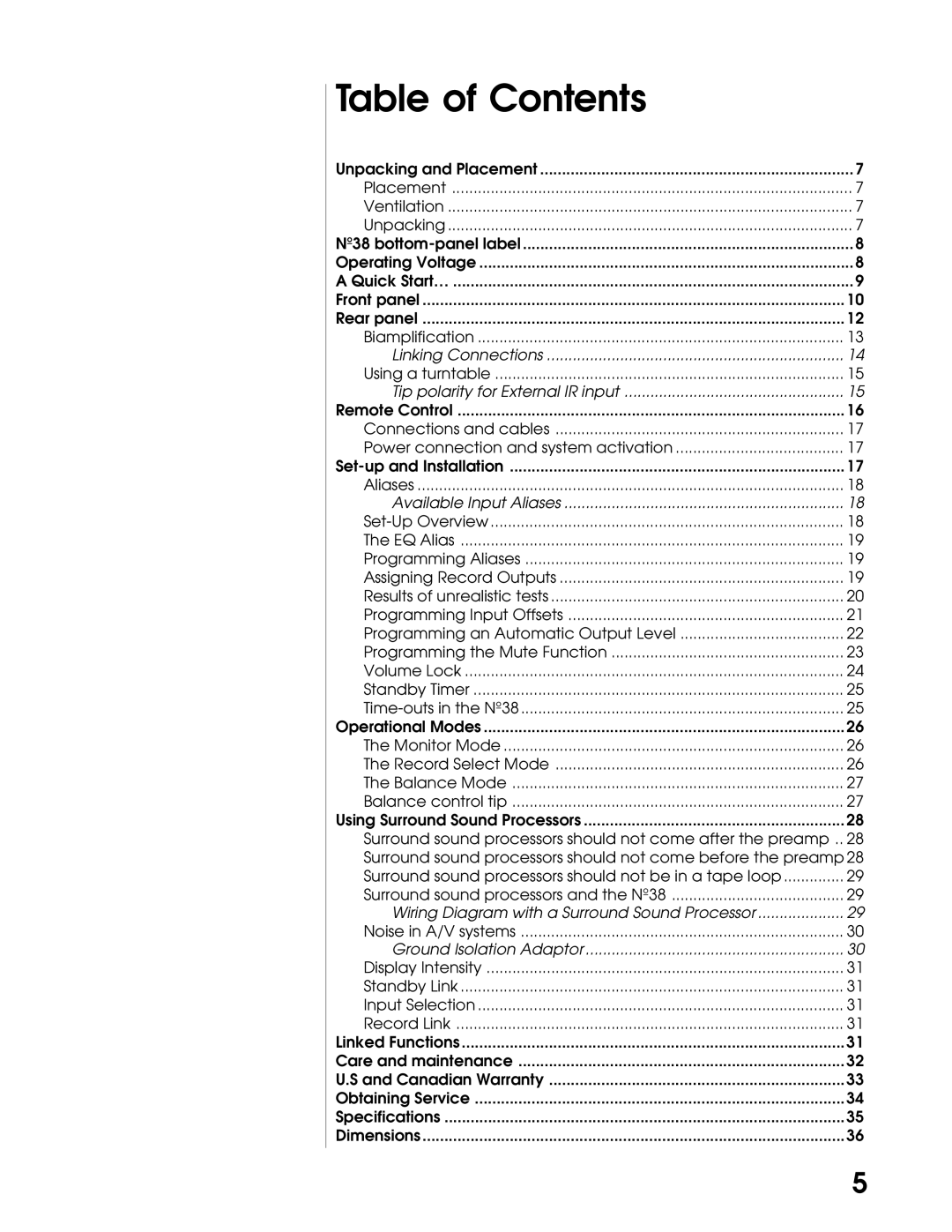 Madrigal Imaging N38 manual Table of Contents 