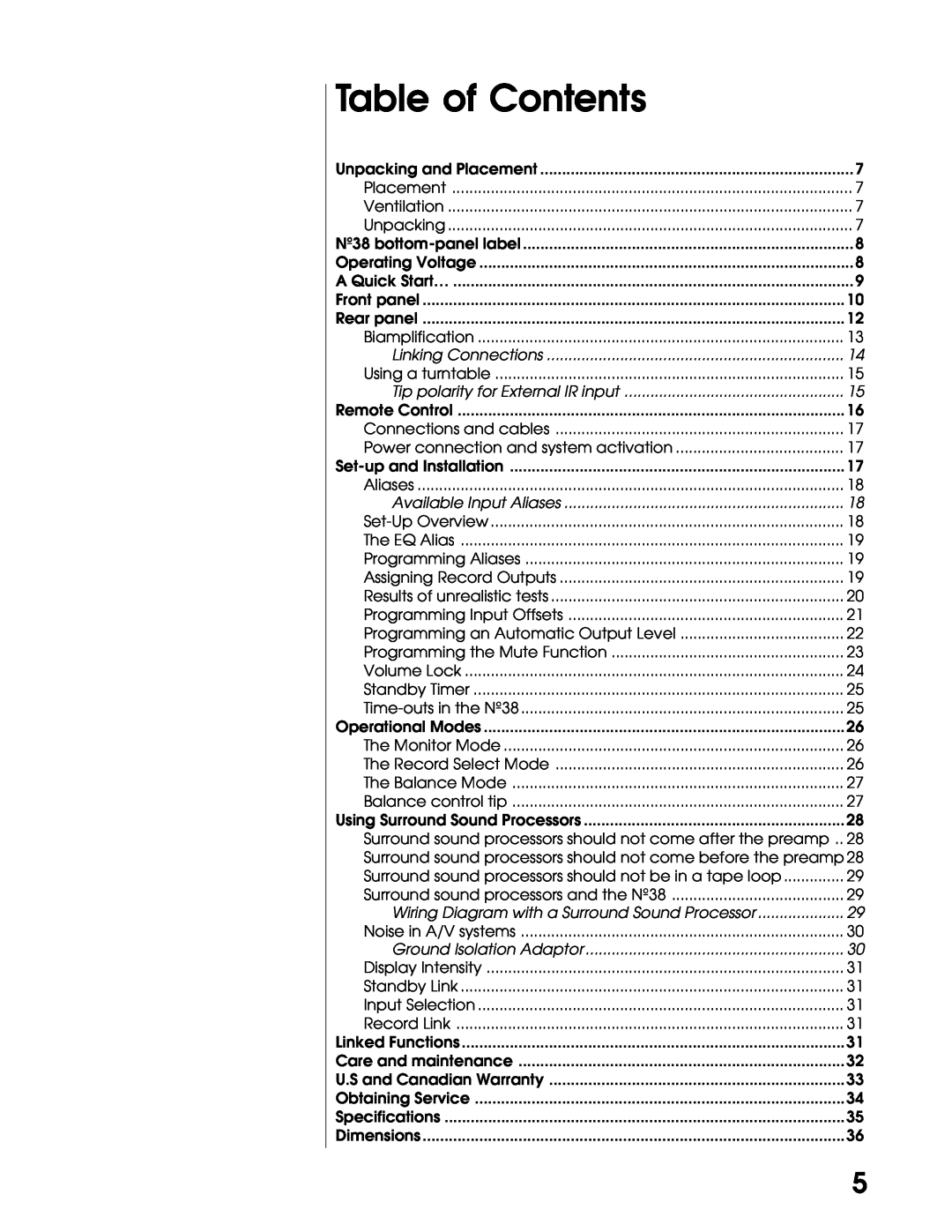 Madrigal Imaging N38 manual Table of Contents 