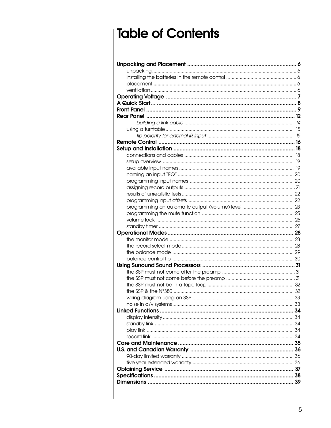 Madrigal Imaging N380 manual Table of Contents 