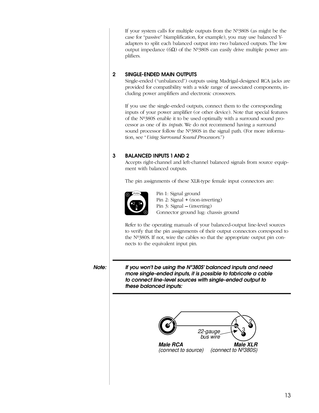 Madrigal Imaging N380S owner manual Male RCA Male XLR 