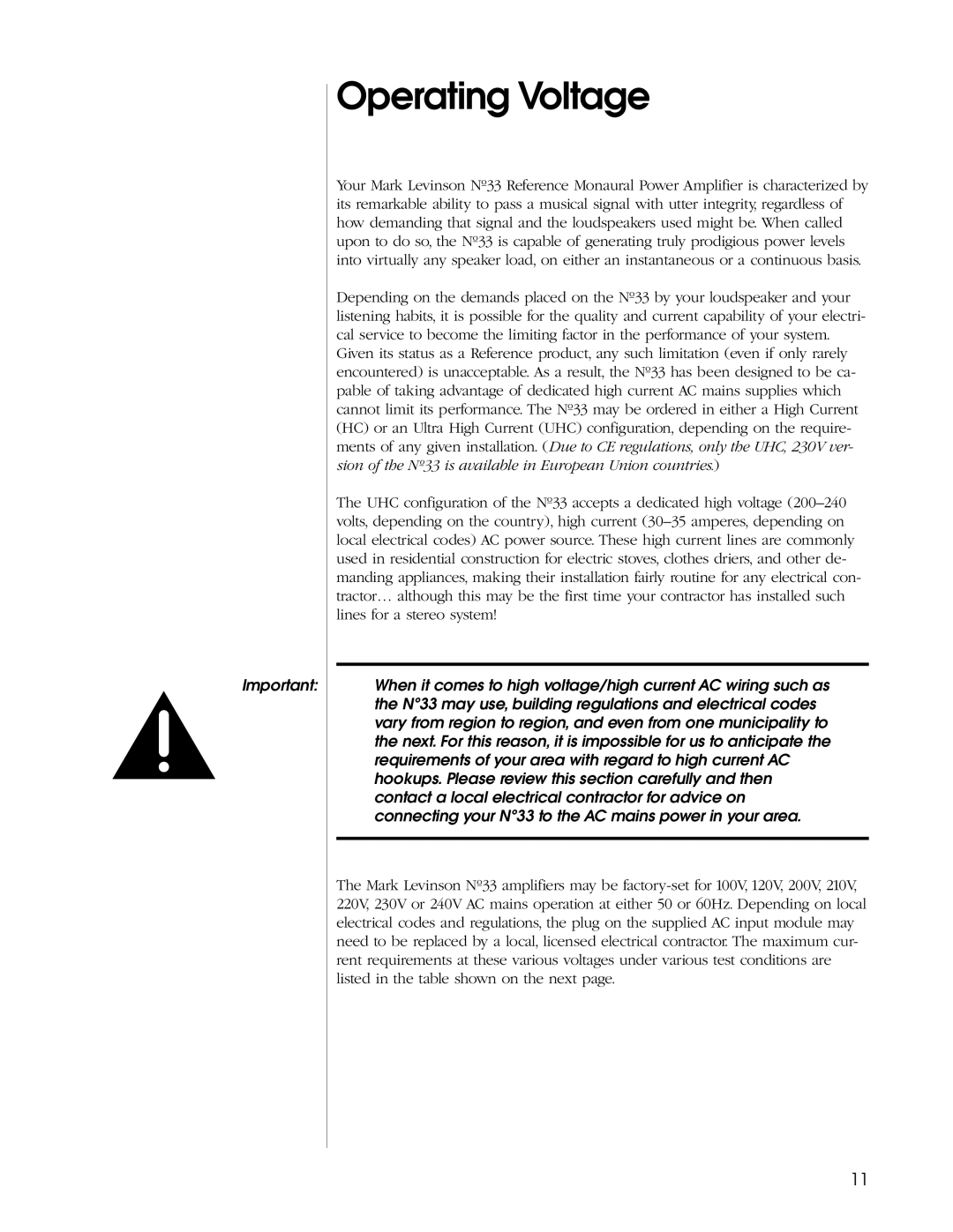 Madrigal Imaging N33, power amplifier manual Operating Voltage 