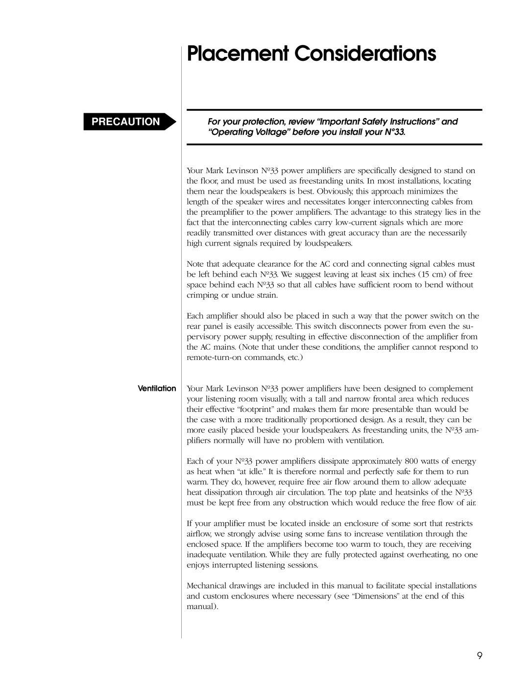 Madrigal Imaging N33, power amplifier manual Placement Considerations 