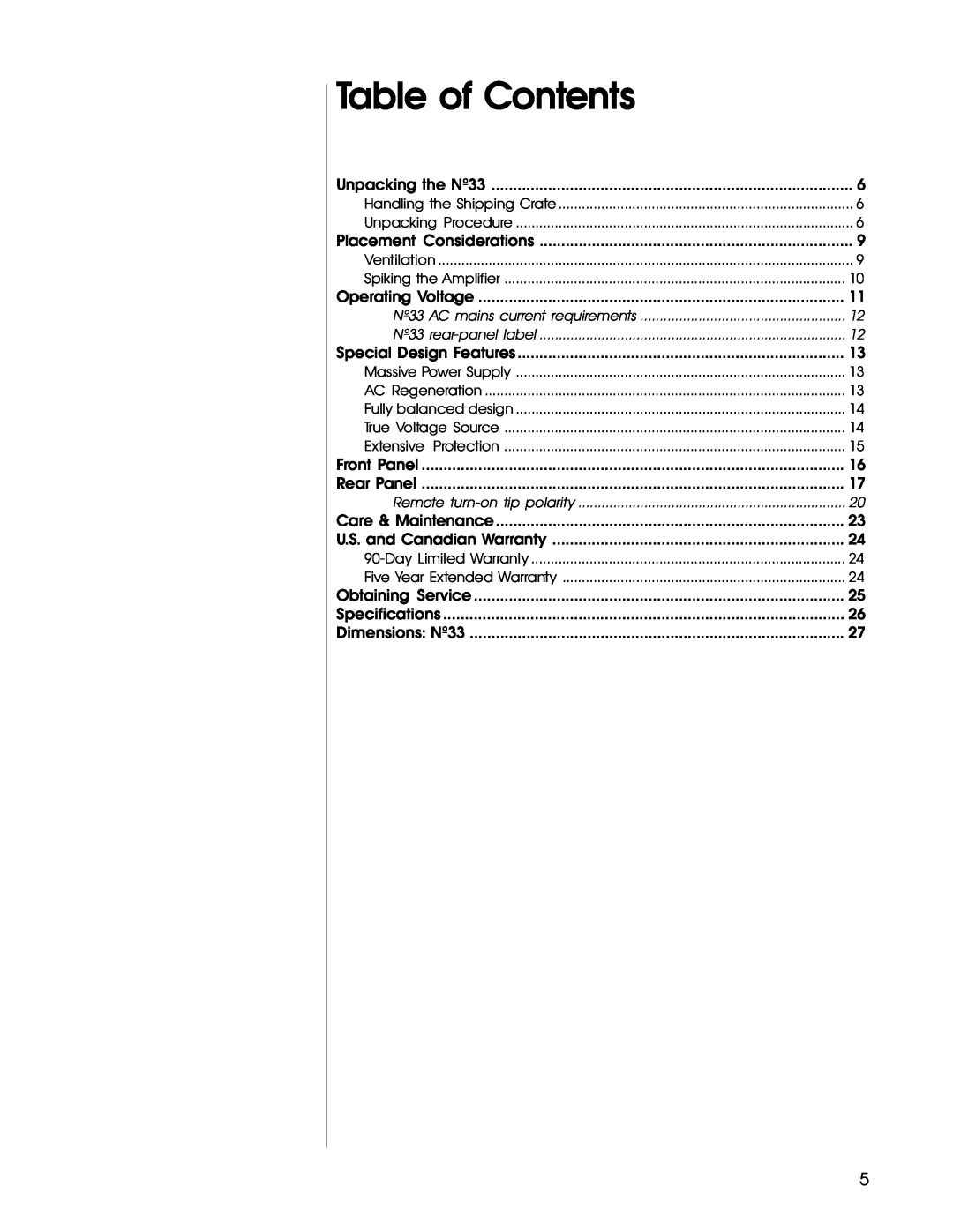 Madrigal Imaging N33, power amplifier manual Table of Contents 